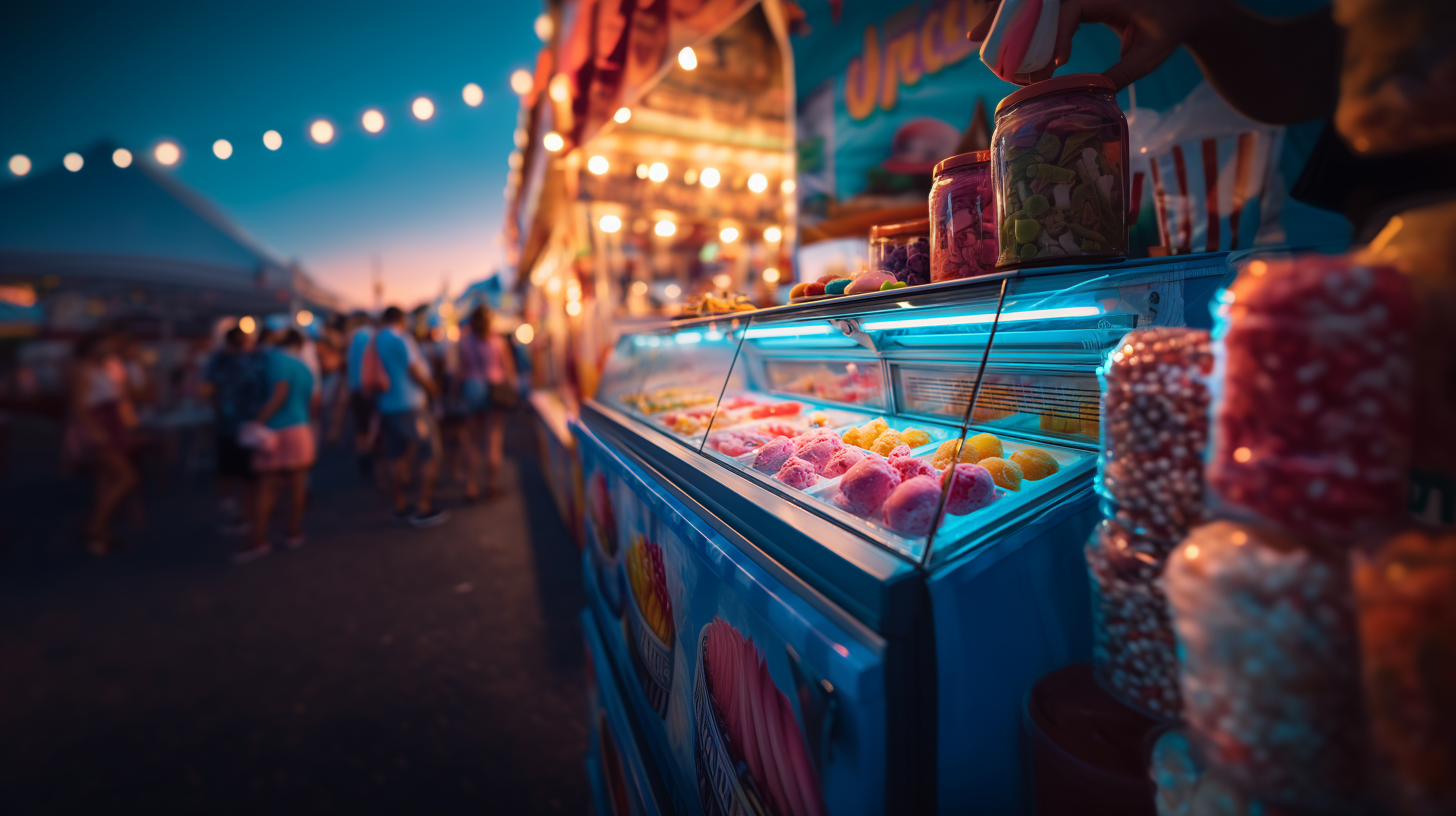 Food concessions stand with freezers