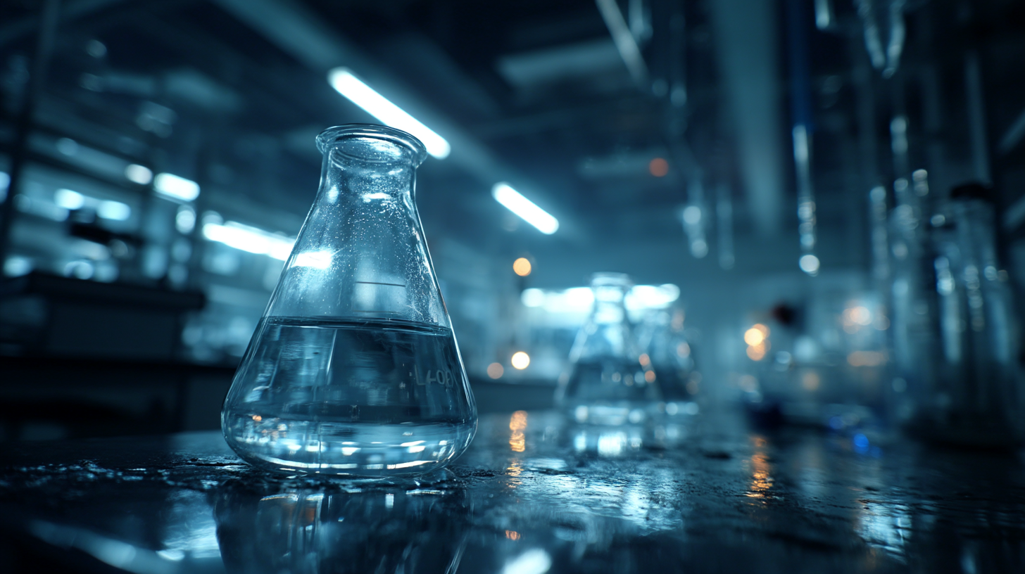 Beaker in lab with freezers