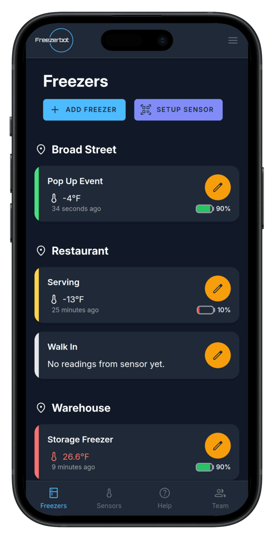 Screenshot of Freezerbot Dashboard